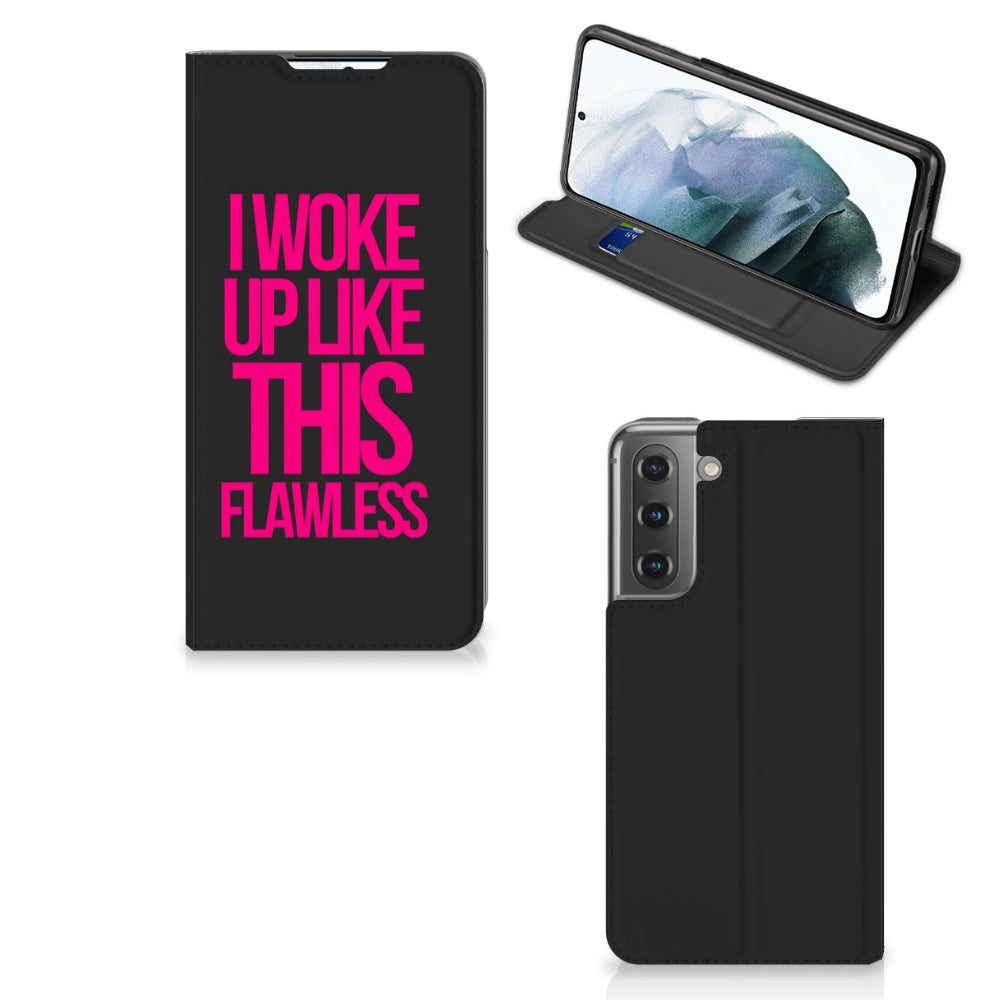 Samsung Galaxy S21 FE Hoesje met tekst Woke Up - Origineel Cadeau Zelf Maken