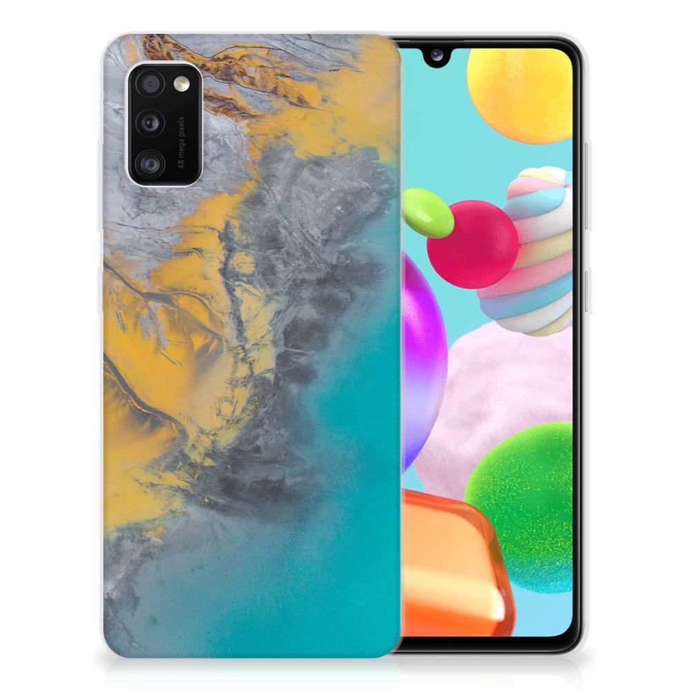 Samsung Galaxy A41 TPU Siliconen Hoesje Marble Blue Gold B2C Telecom