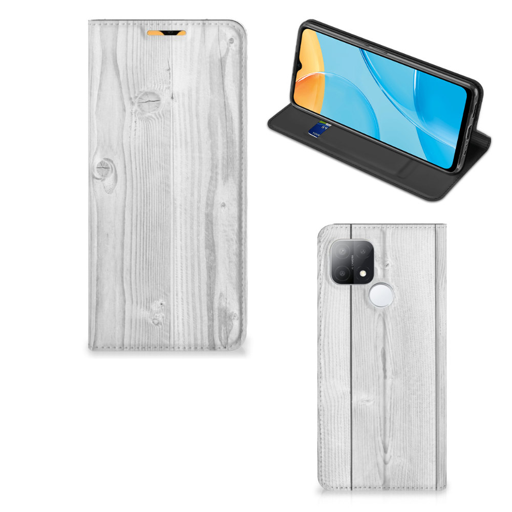 OPPO A15 Book Wallet Case White Wood - B2C Telecom