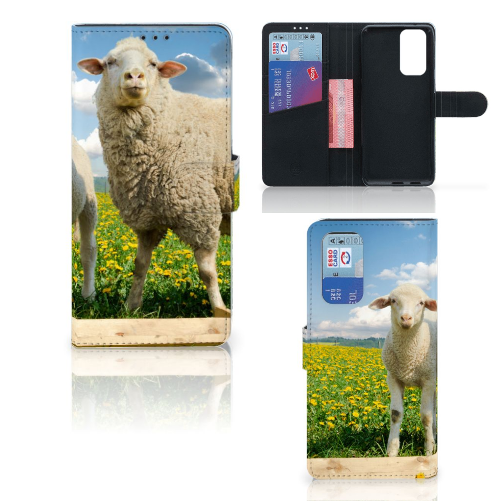OnePlus 9 Pro Telefoonhoesje met Pasjes Schaap en Lammetje