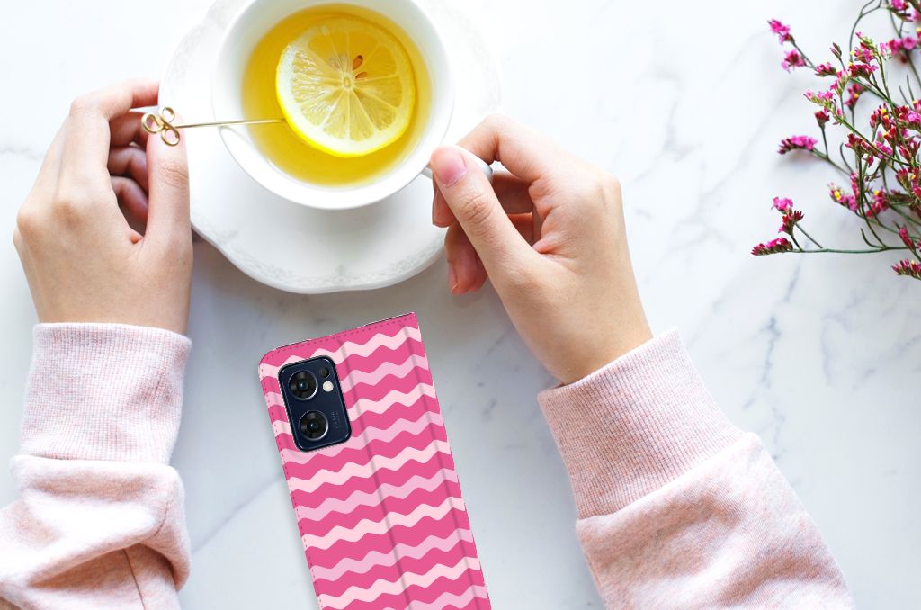 OPPO Find X5 Lite | Reno7 5G Hoesje met Magneet Waves Pink - B2C Telecom