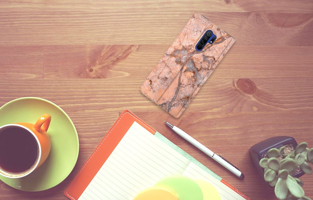 Xiaomi Redmi 9 Standcase Marmer Oranje - B2C Telecom
