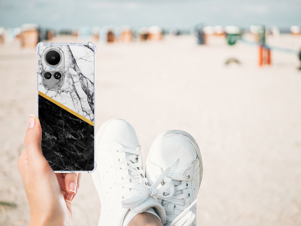 OPPO Reno10 | 10 Pro Anti-Shock Hoesje Marmer Wit Zwart - Origineel Cadeau Man B2C Telecom