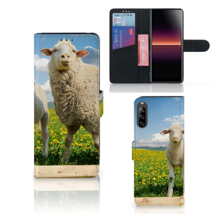 Sony Xperia L4 Telefoonhoesje met Pasjes Schaap en Lammetje
