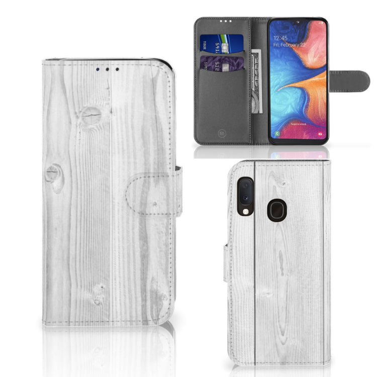 Samsung Galaxy A20e Book Style Case White Wood