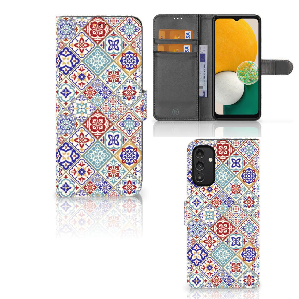 Samsung Galaxy A14 5G Bookcase Tiles Color met unieke Turkse tegel ontwerp en ruimte voor 3 pasjes.