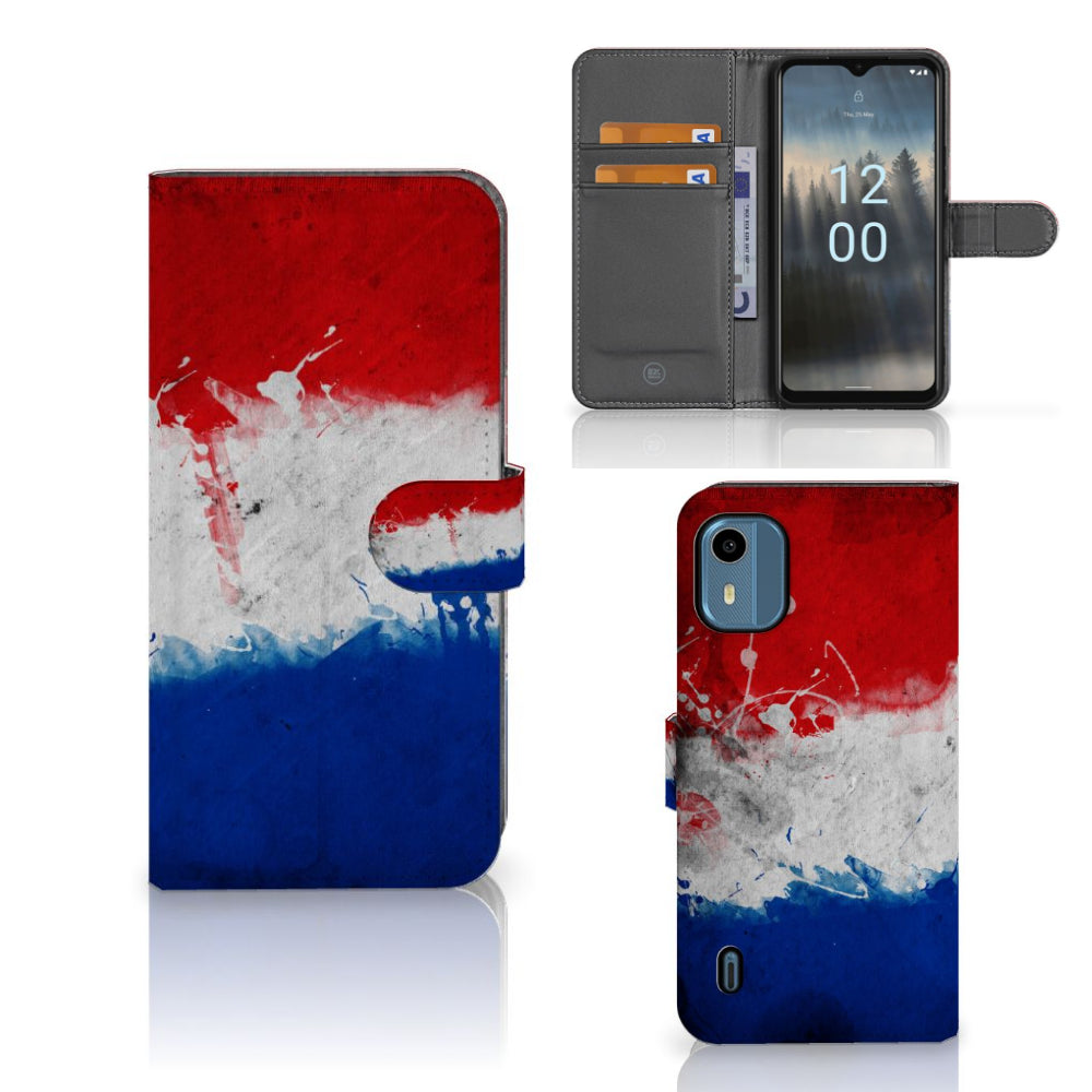 Nokia C12 Bookstyle Case Nederland met artistiek ontwerp van de Nederlandse vlag.