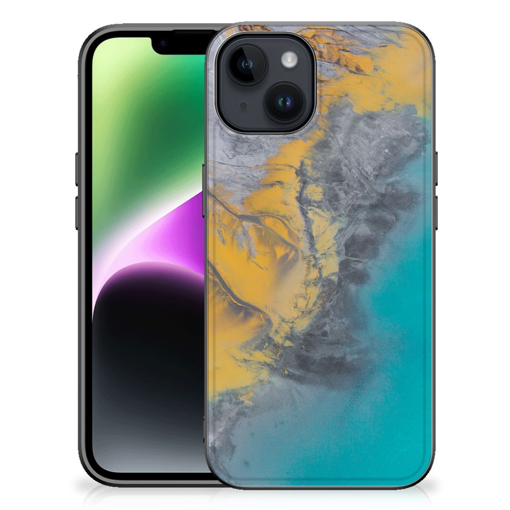 iPhone 15 Marmeren Print Telefoonhoesje Marble Blue Gold
