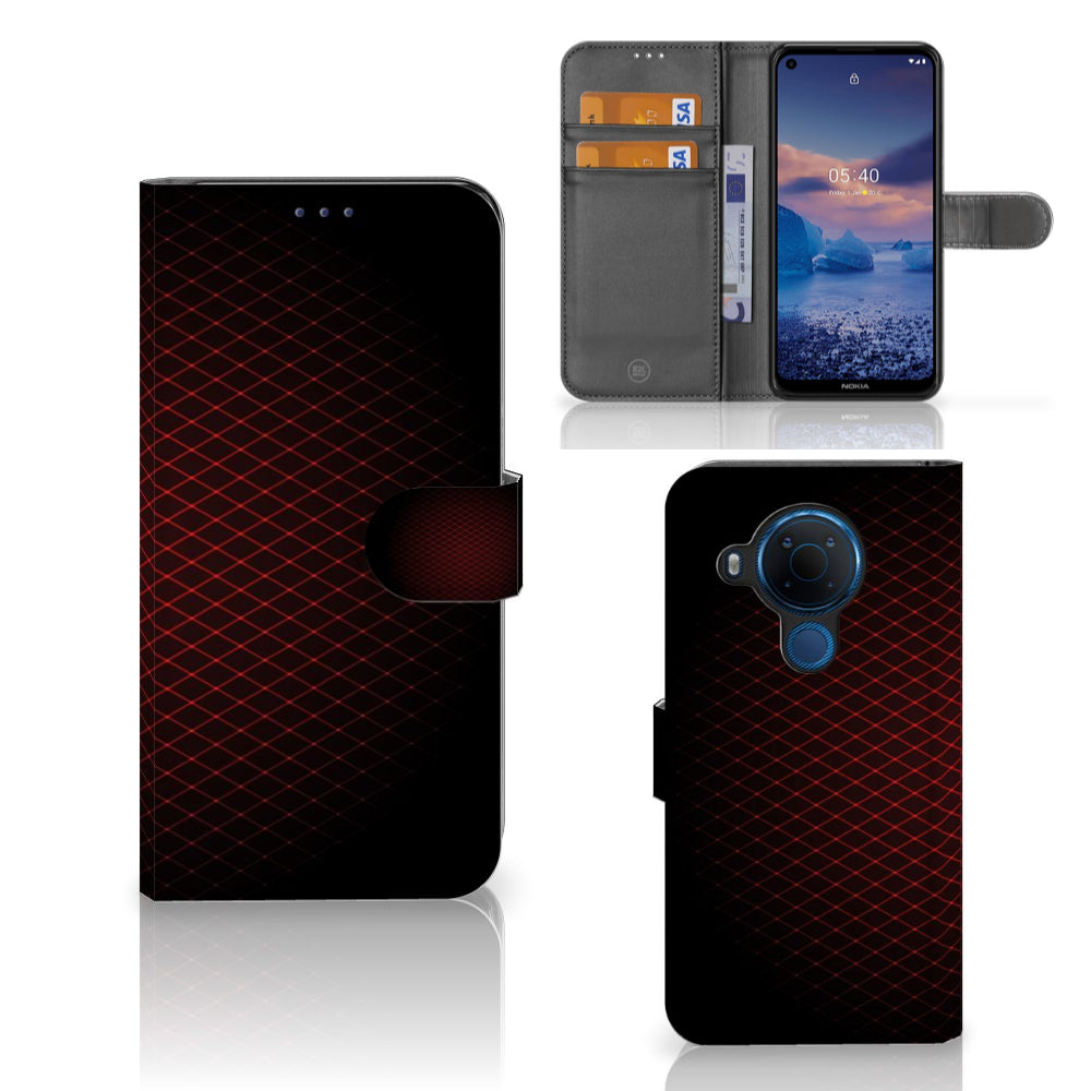 Nokia 5.4 Telefoon Hoesje Geruit Rood met ruimte voor 3 pasjes en strak design.