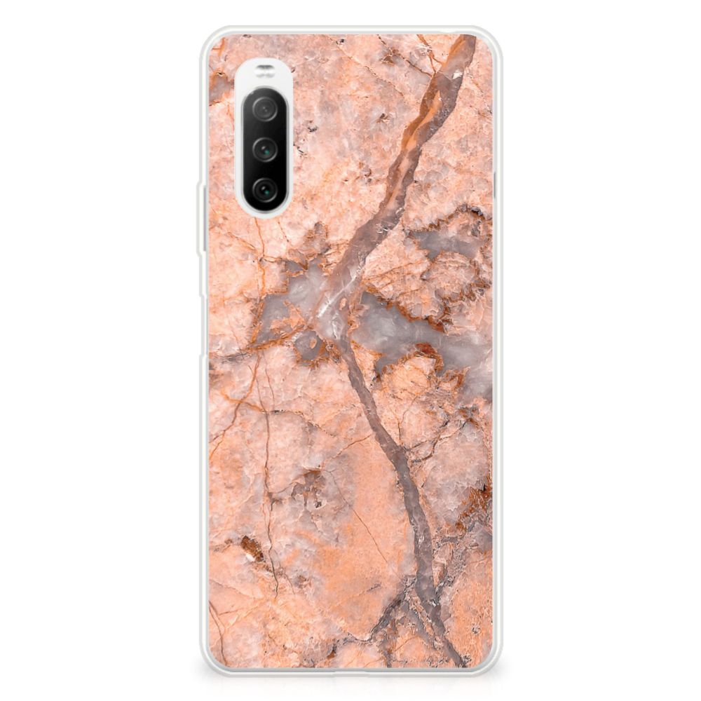 Sony Xperia 10 III TPU Siliconen Hoesje Marmer Oranje B2C Telecom