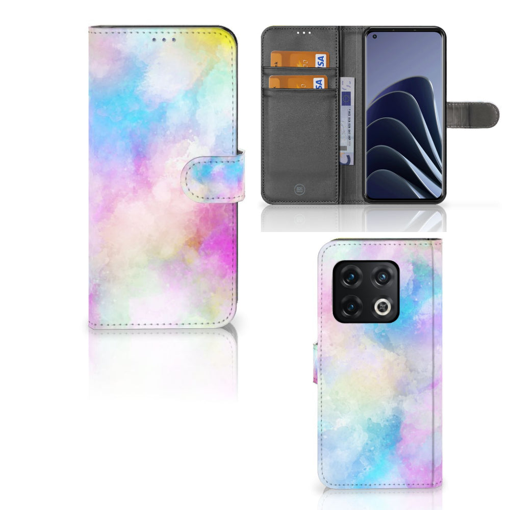 Hoesje OnePlus 10 Pro Watercolor Light met pastelkleurige watercolor ontwerp en pasjeshouder.