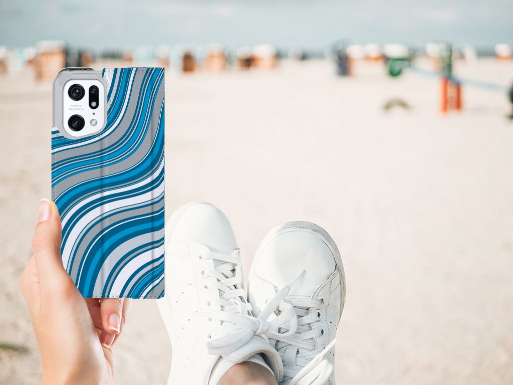 OPPO Find X5 Pro Hoesje met Magneet Waves Blue - B2C Telecom