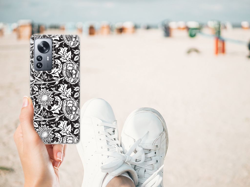 Xiaomi 12 Pro TPU Case Black Flowers