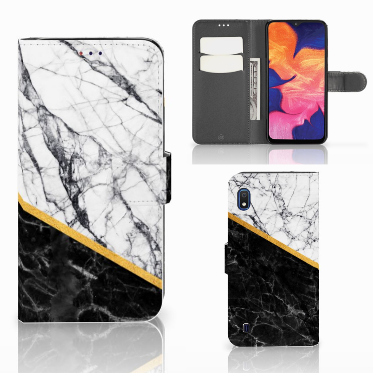 Samsung Galaxy A10 Bookcase Marmer Wit Zwart - Origineel Cadeau Man