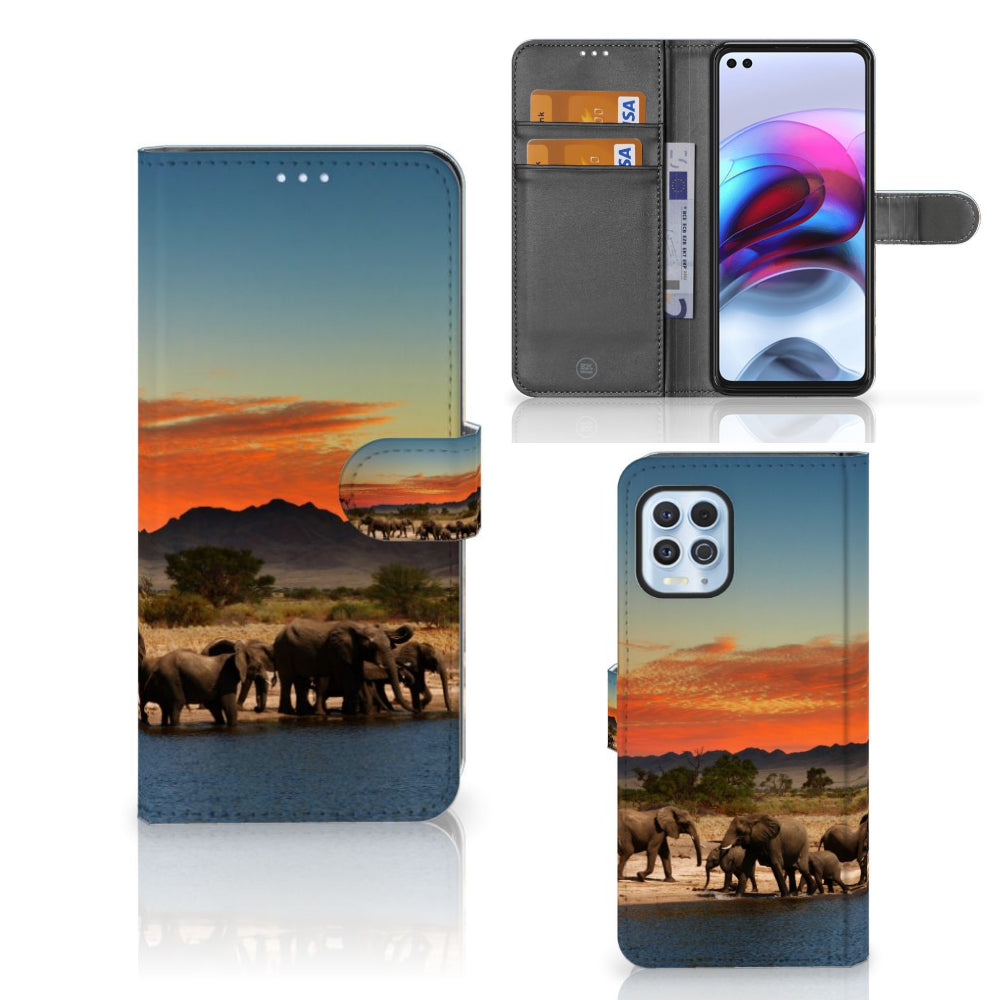 Motorola Moto G100 Telefoonhoesje met Pasjes Olifanten