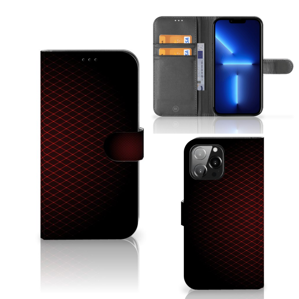 iPhone 13 Pro Max Telefoon Hoesje Geruit Rood met ruimte voor 3 pasjes en minimalistisch design