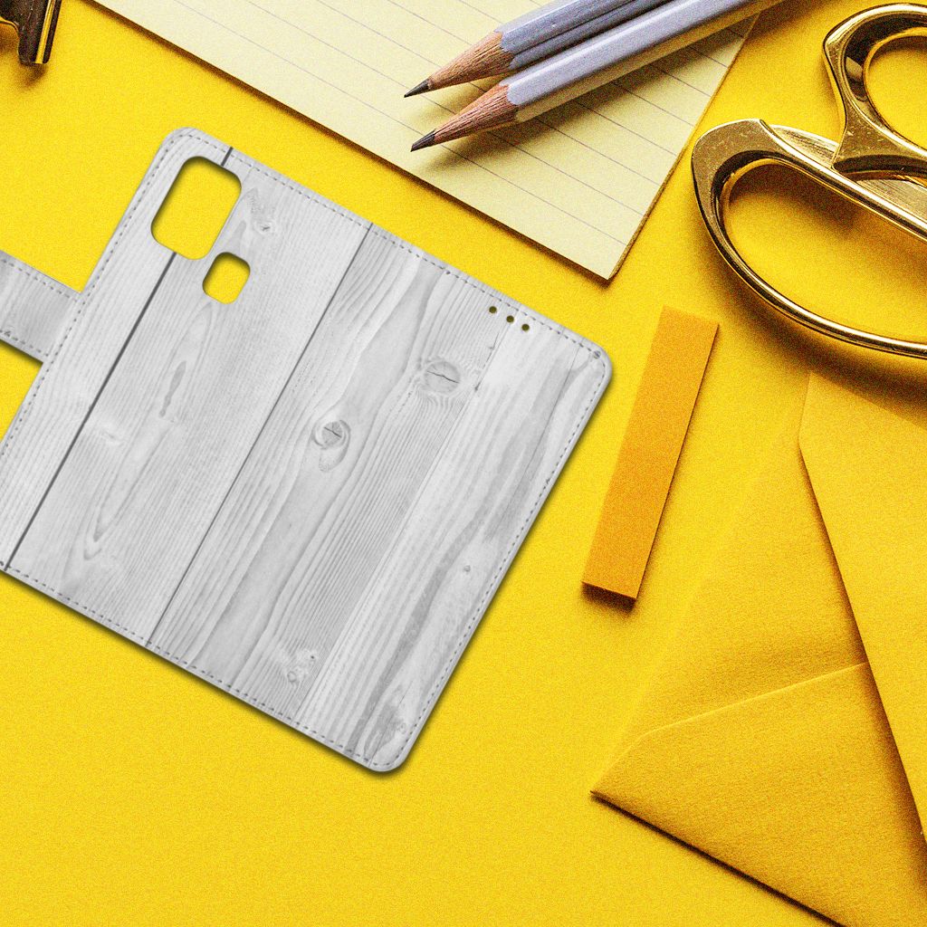 Samsung Galaxy M31 Book Style Case White Wood