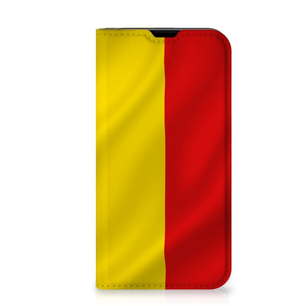 iPhone 13 Mini Standcase Belgische Vlag met de Belgische kleuren geel en rood đ§đĒ