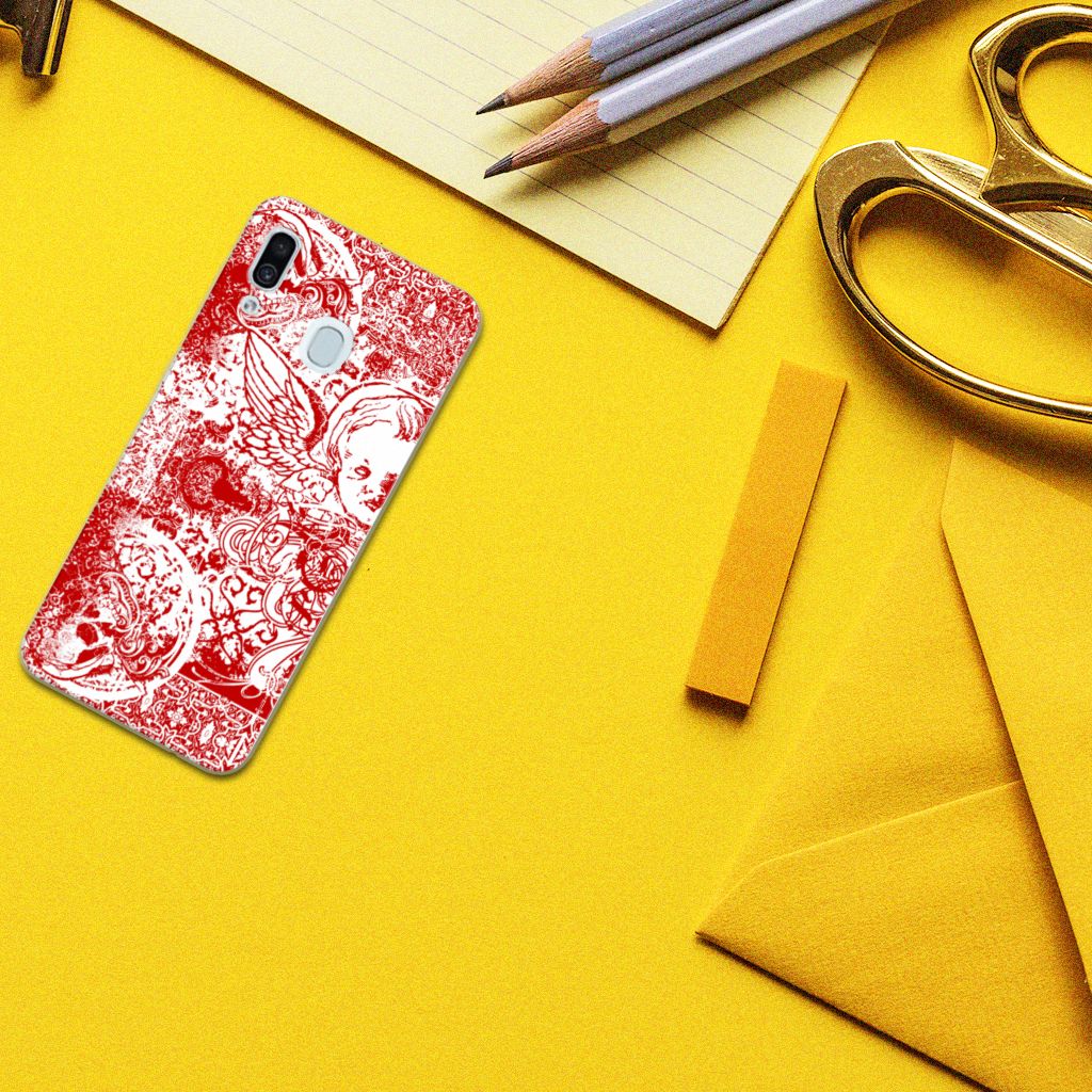 Silicone Back Case Samsung Galaxy A30 Angel Skull Rood
