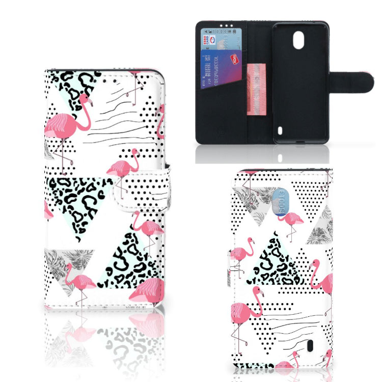 Nokia 1 Plus Telefoonhoesje met Pasjes Flamingo Triangle