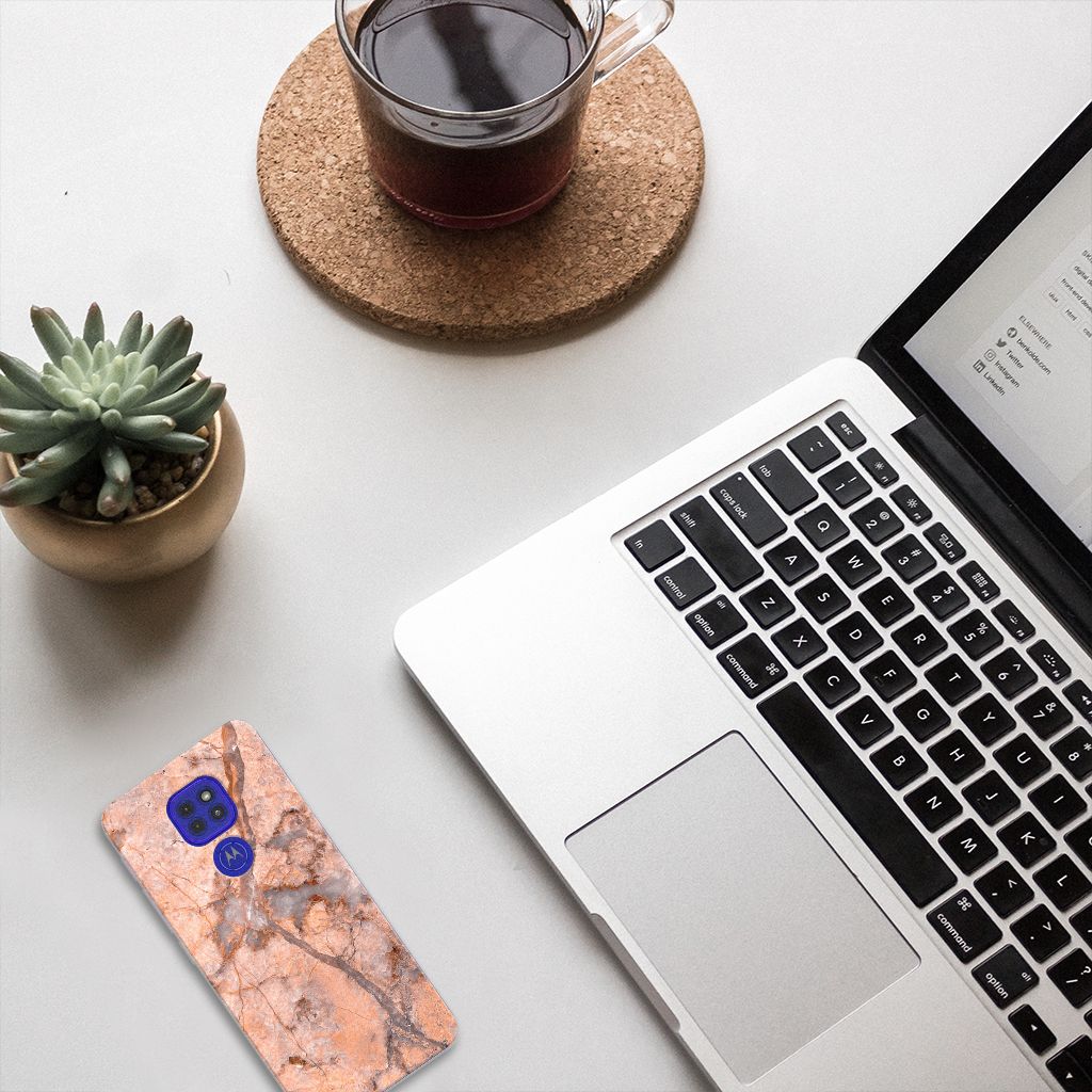 Motorola Moto G9 Play | E7 Plus TPU Siliconen Hoesje Marmer Oranje B2C Telecom