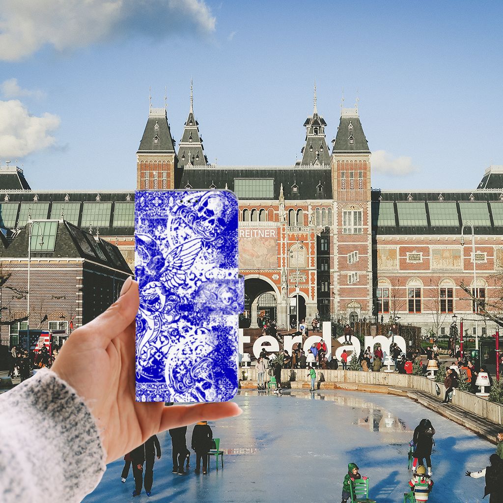 Telefoonhoesje met Naam Samsung Galaxy J6 2018 Angel Skull Blauw