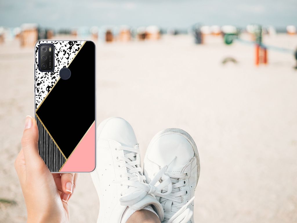 Alcatel 1S (2021) TPU Hoesje Zwart Roze Vormen B2C Telecom