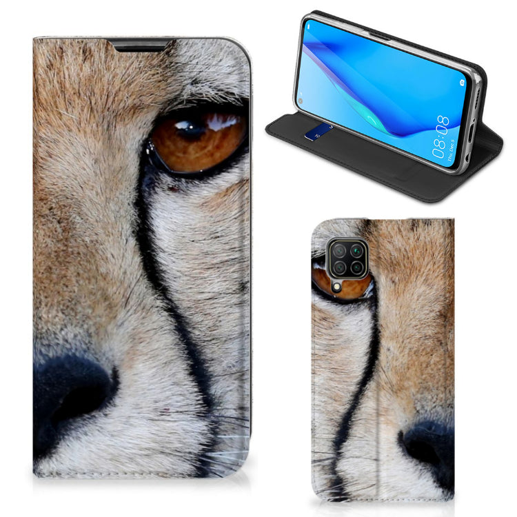 Huawei P40 Lite Hoesje maken Cheetah met close-up van jachtluipaard op een stand case.