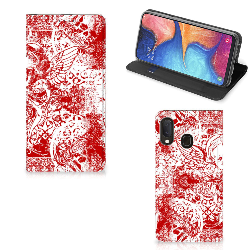 Mobiel BookCase Samsung Galaxy A20e Angel Skull Rood