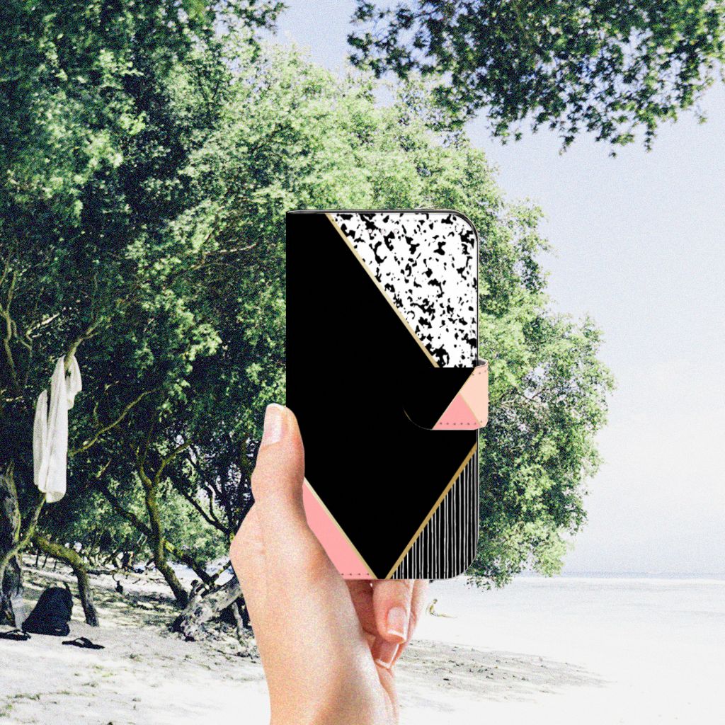Samsung Galaxy S23 Book Case Zwart Roze Vormen