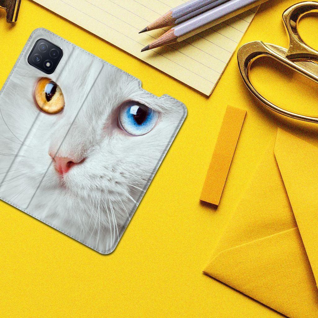 OPPO A73 5G Hoesje maken Witte Kat