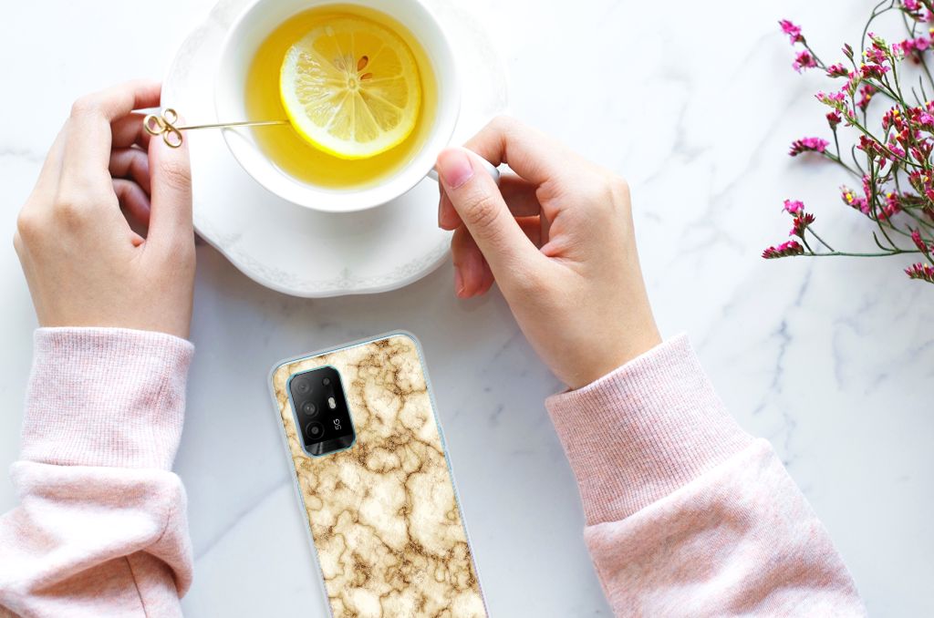 OPPO A94 5G | Reno5 Z TPU Siliconen Hoesje Marmer Goud B2C Telecom