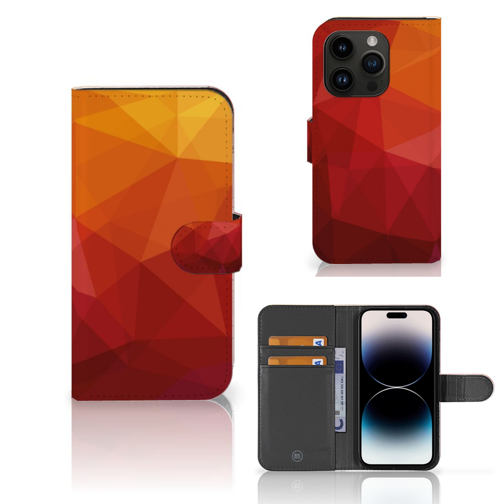 Book Case voor iPhone 15 Pro Polygon Red met abstracte kleuren en ruimte voor pasjes