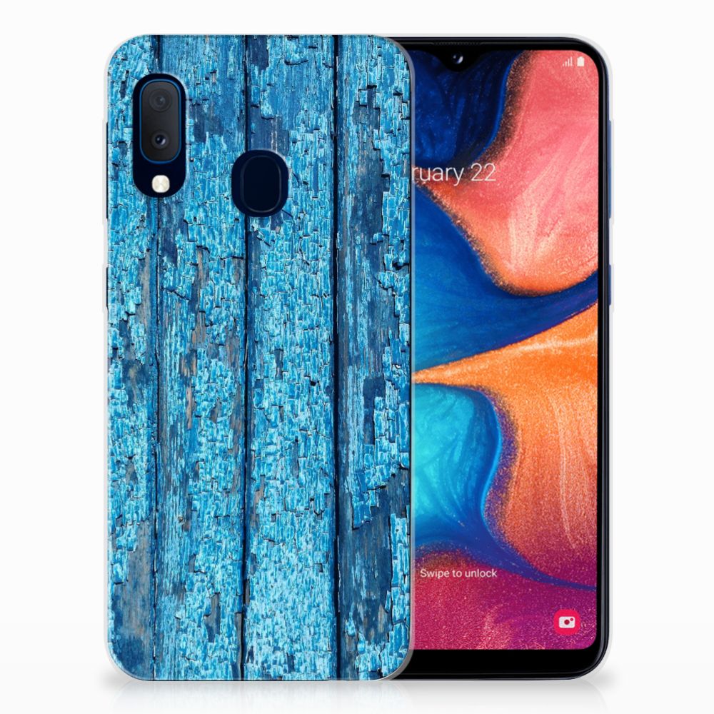 Samsung Galaxy A20e Bumper Hoesje Wood Blue