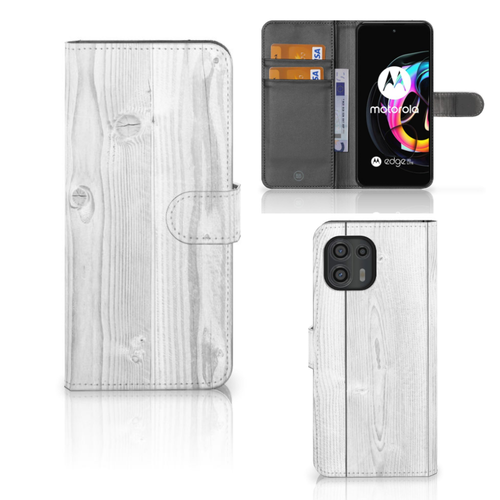 Motorola Edge 20 Lite Book Style Case White Wood