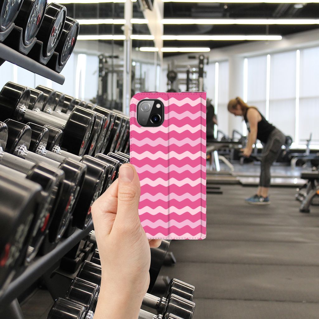 iPhone 14 Plus Hoesje met Magneet Waves Pink