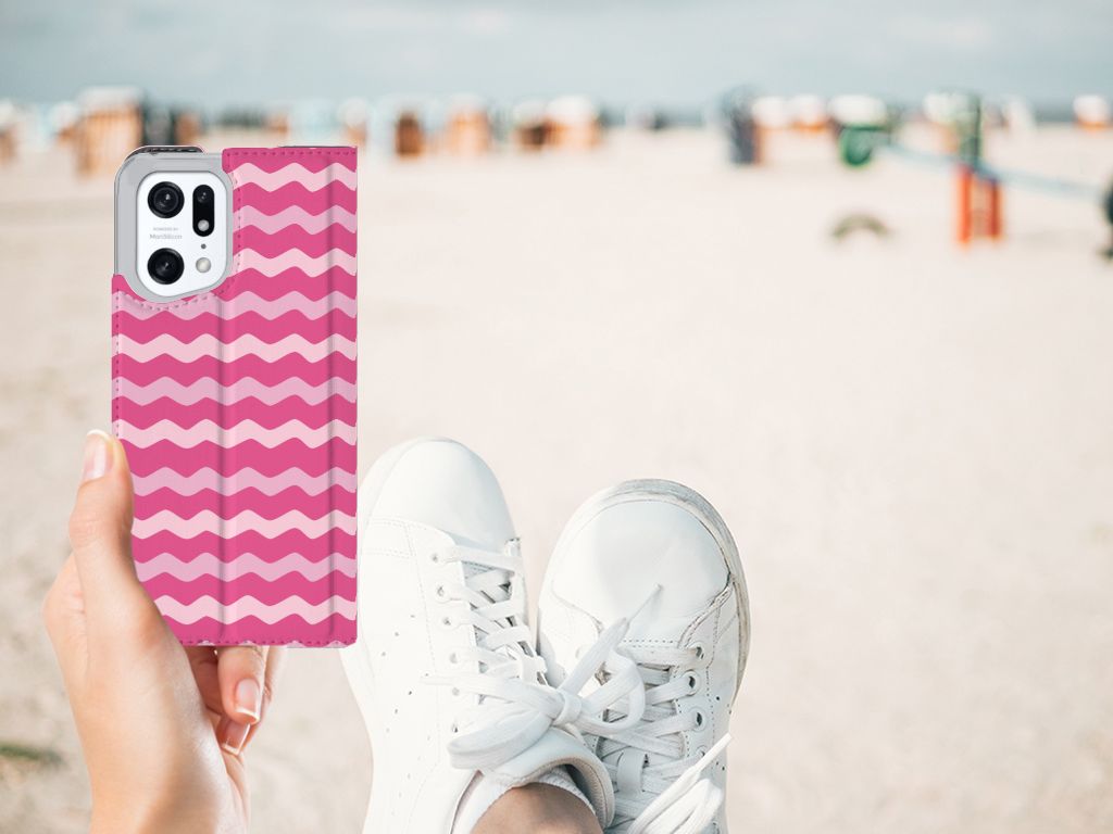 OPPO Find X5 Pro Hoesje met Magneet Waves Pink - B2C Telecom