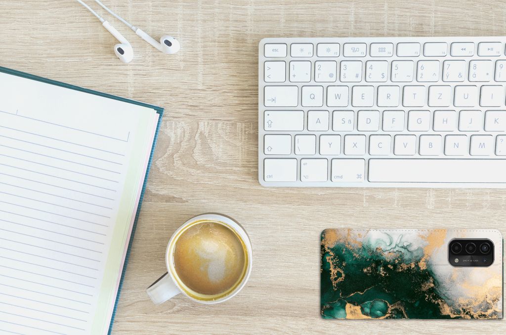 Standcase voor OPPO A54 5G | A74 5G | A93 5G Marmer Groen - B2C Telecom