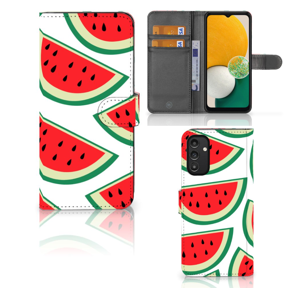 Samsung Galaxy A14 4G Book Cover Watermelons with vibrant watermelon design and slots for cards.