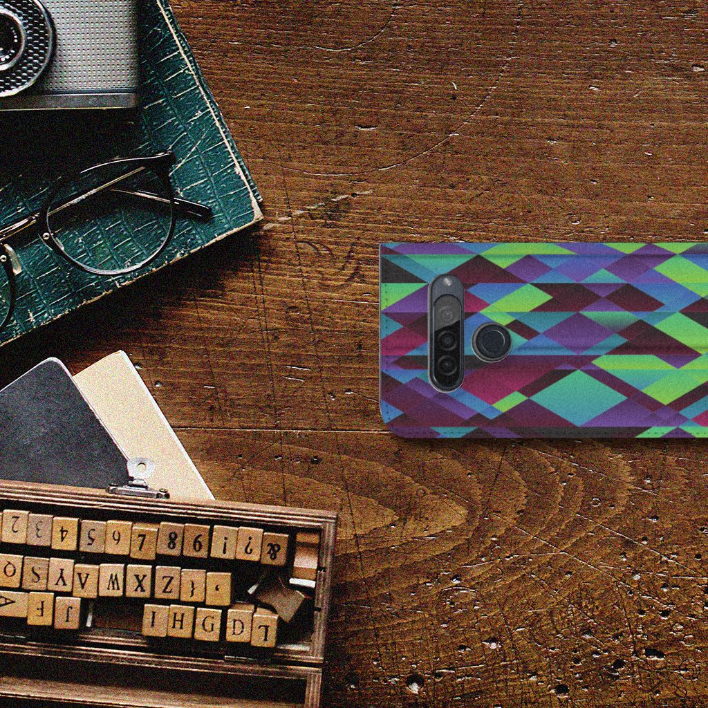 LG G8s Thinq Stand Case Abstract Green Blue - B2C Telecom