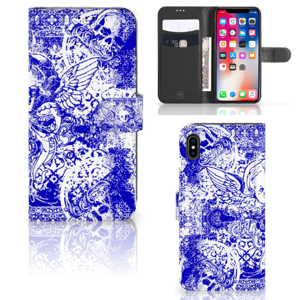 Telefoonhoesje met Naam Apple iPhone Xs Max Angel Skull Blauw