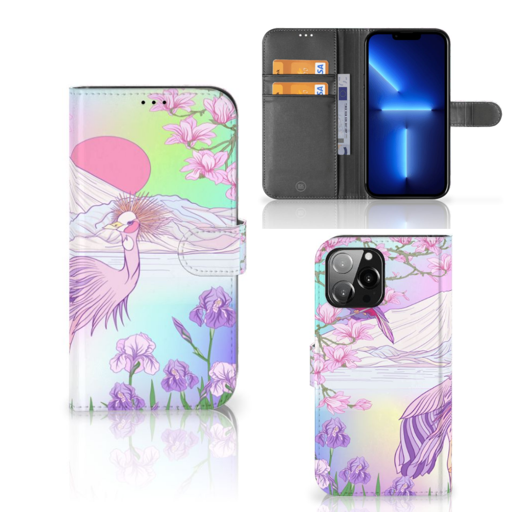 iPhone 13 Pro Max Telefoonhoesje met Pasjes Bird, kleurrijk design met pauw en bloemen đ¸, perfect voor bescherming.