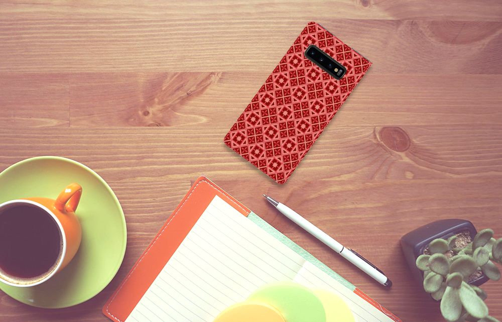Samsung Galaxy S10 Plus Hoesje met Magneet Batik Rood