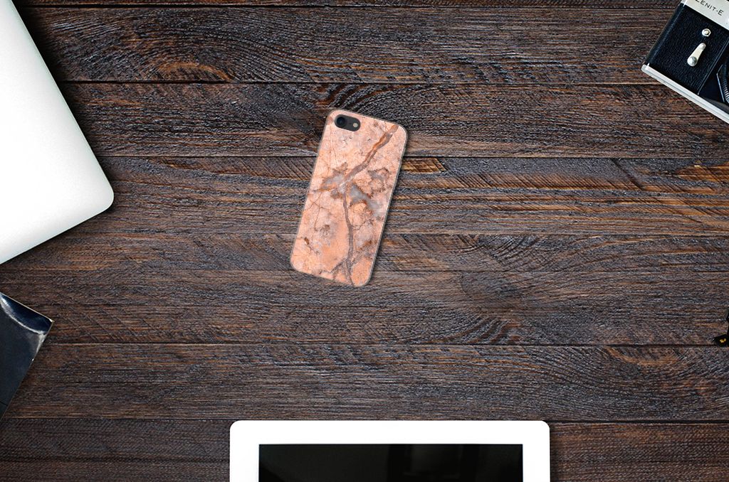 iPhone SE 2022 | SE 2020 | 8 | 7 TPU Siliconen Hoesje Marmer Oranje