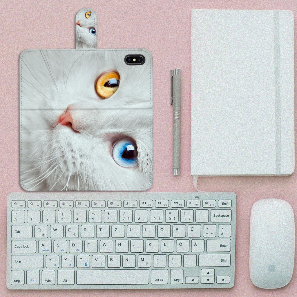 Apple iPhone Xs Max Telefoonhoesje met Pasjes Witte Kat