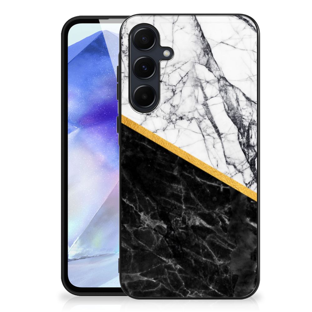 Samsung Galaxy A55 Marmeren Print Telefoonhoesje Marmer Wit Zwart - Origineel Cadeau Man