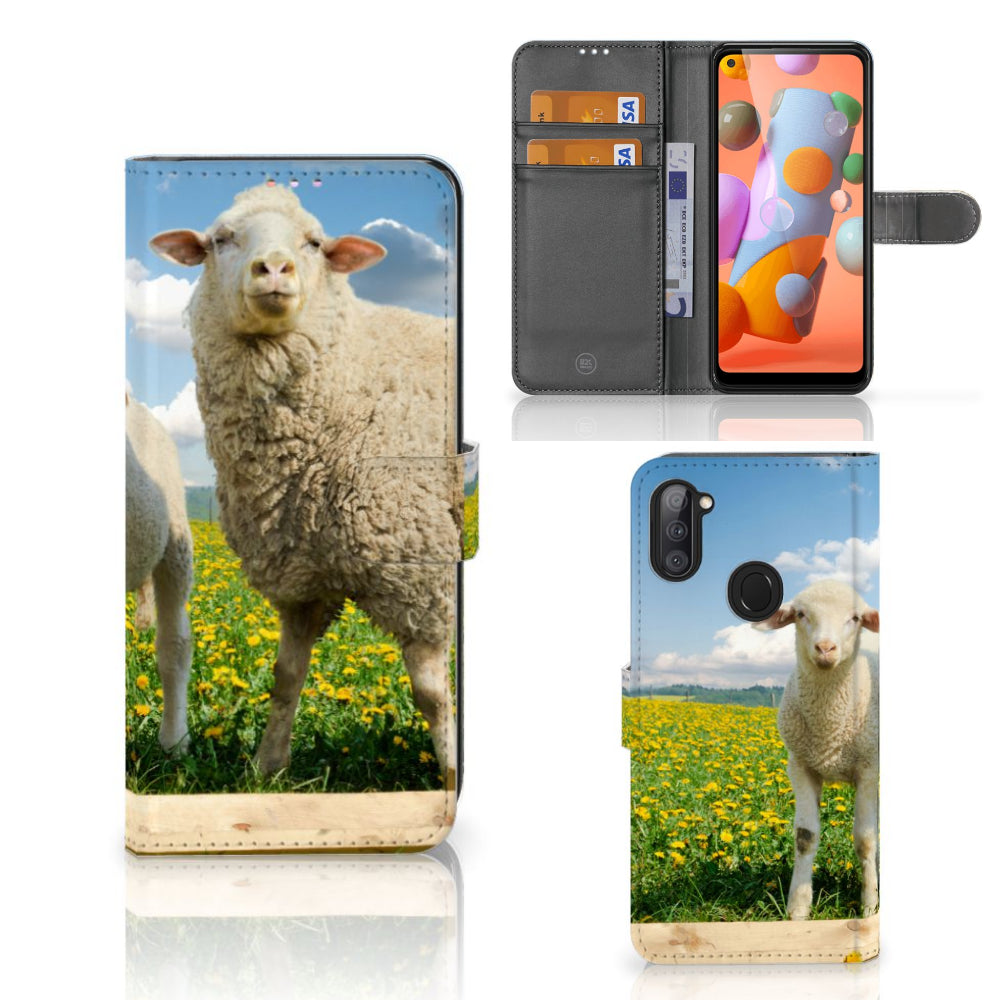 Samsung Galaxy M11 | A11 Telefoonhoesje met Pasjes Schaap en Lammetje