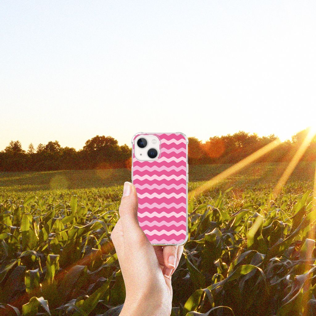 iPhone 13 mini Doorzichtige Silicone Hoesje Waves Pink - B2C Telecom