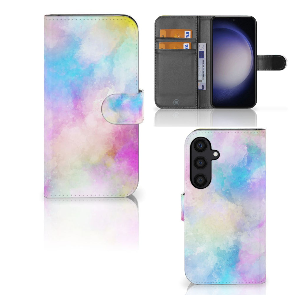 Hoesje Samsung Galaxy S24 Watercolor Light met pasteltinten en pasjeshouder voor een unieke uitstraling.