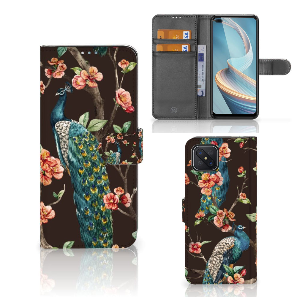 OPPO Reno4 Z Telefoonhoesje met Pasjes Pauw met Bloemen